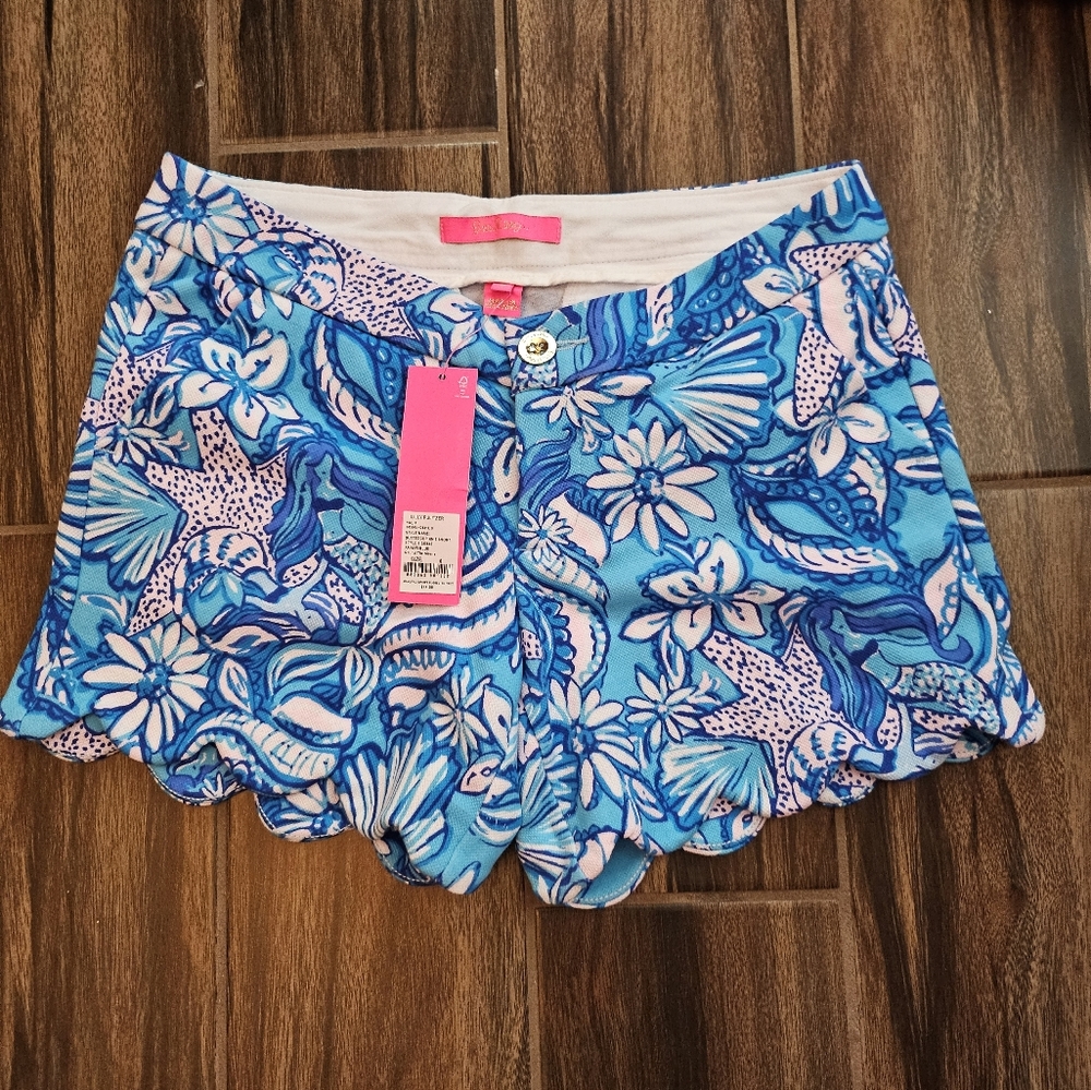 LILLY PULITZER AMALFI BLUE SOUND THE SIRENS Buttercup knit shorts NWT sz0